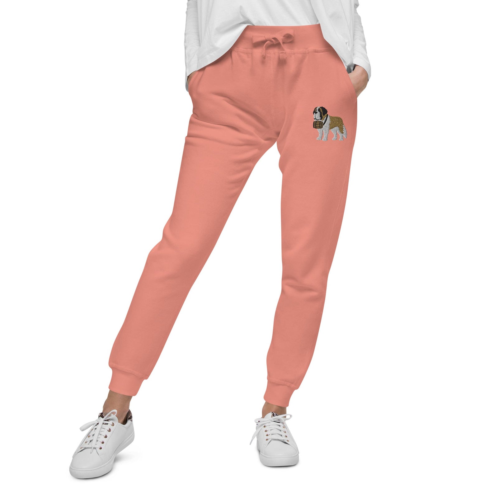Embroidered Saint Bernard Fleece Sweatpants - Lucy + Norman