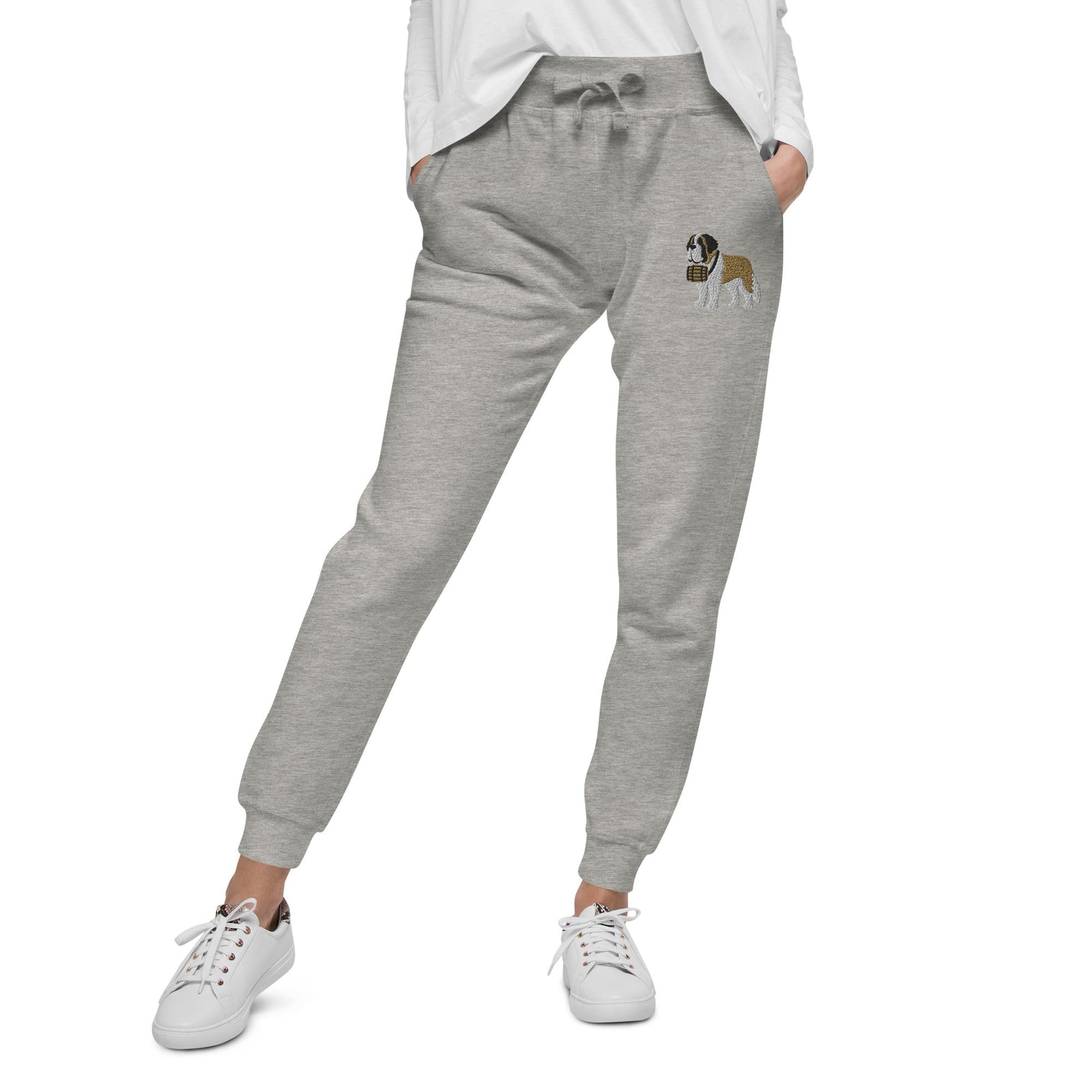 Embroidered Saint Bernard Fleece Sweatpants - Lucy + Norman