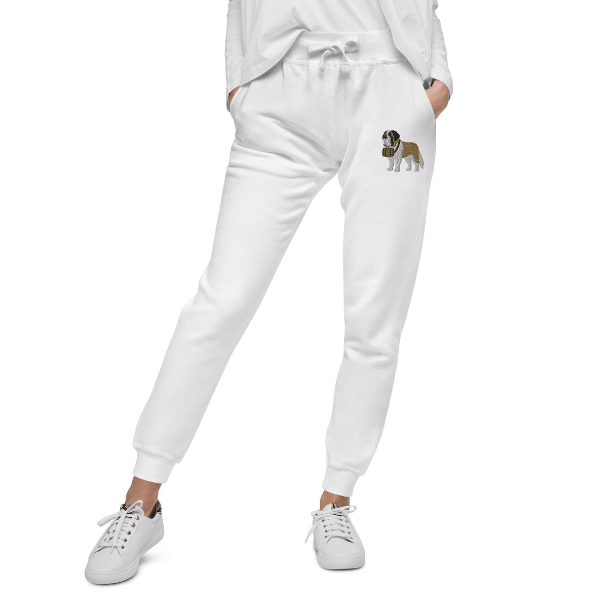 Embroidered Saint Bernard Fleece Sweatpants - Lucy + Norman