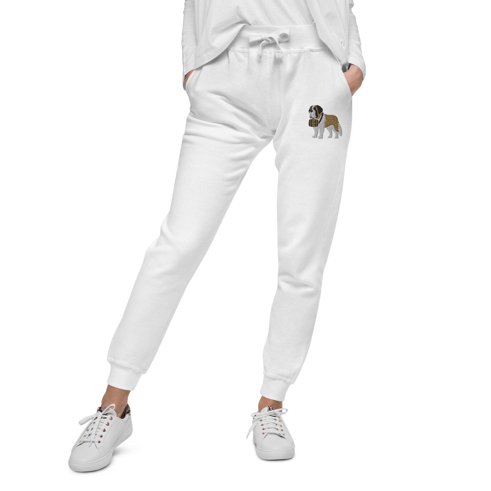 Embroidered Saint Bernard Fleece Sweatpants - Lucy + Norman