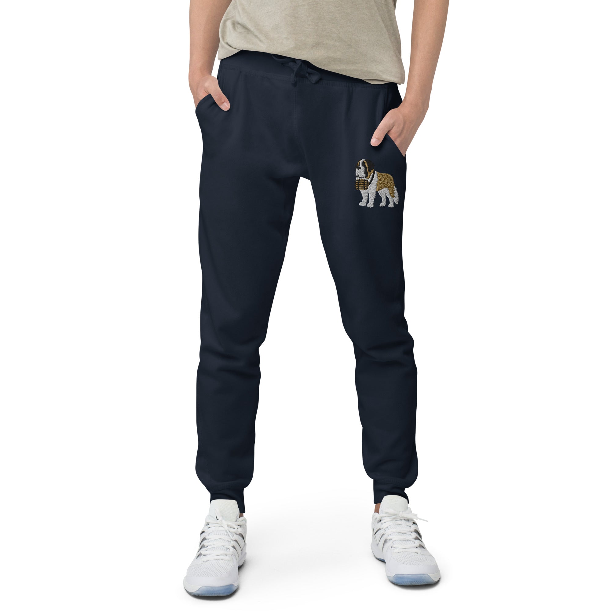 Embroidered Saint Bernard Fleece Sweatpants - Lucy + Norman
