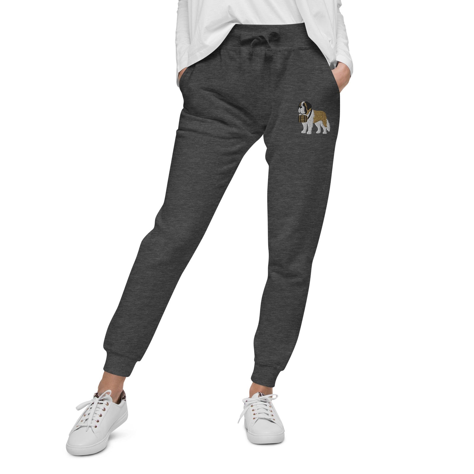 Embroidered Saint Bernard Fleece Sweatpants - Lucy + Norman