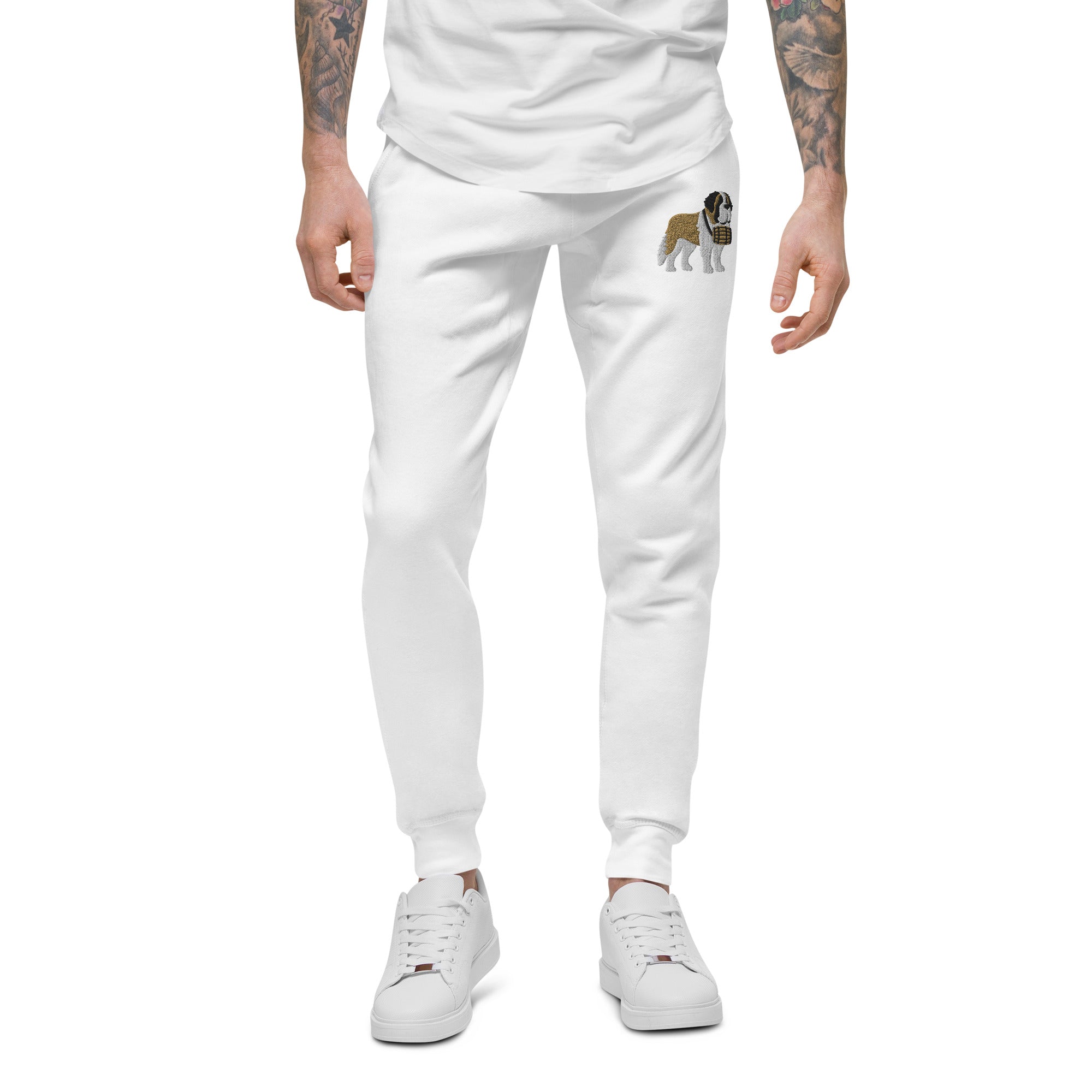 Embroidered Saint Bernard Fleece Sweatpants - Lucy + Norman