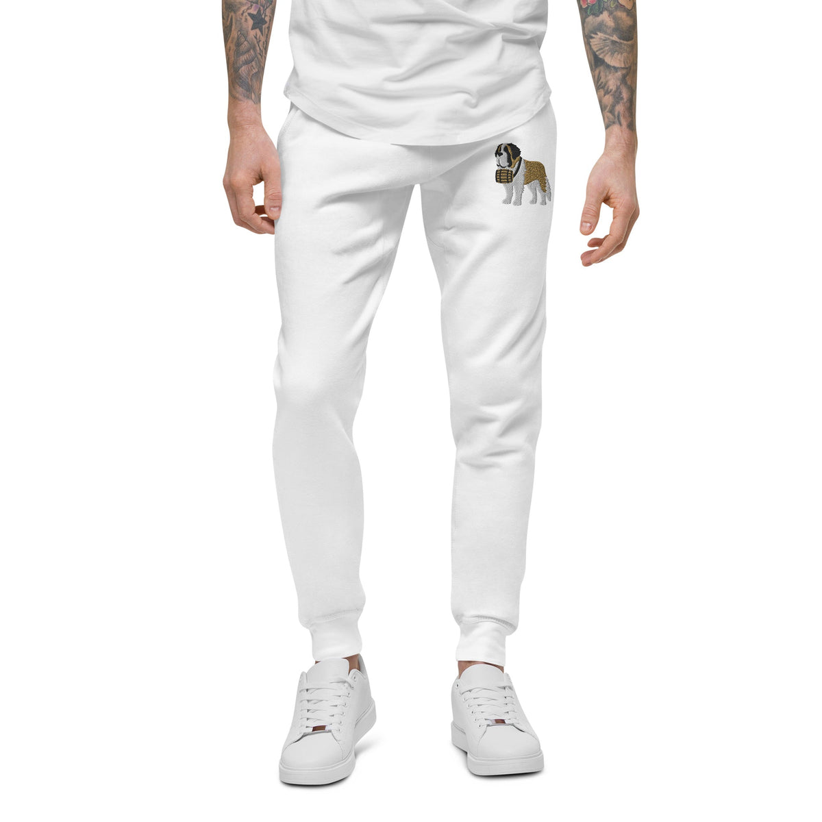 Embroidered Saint Bernard Fleece Sweatpants - Lucy + Norman