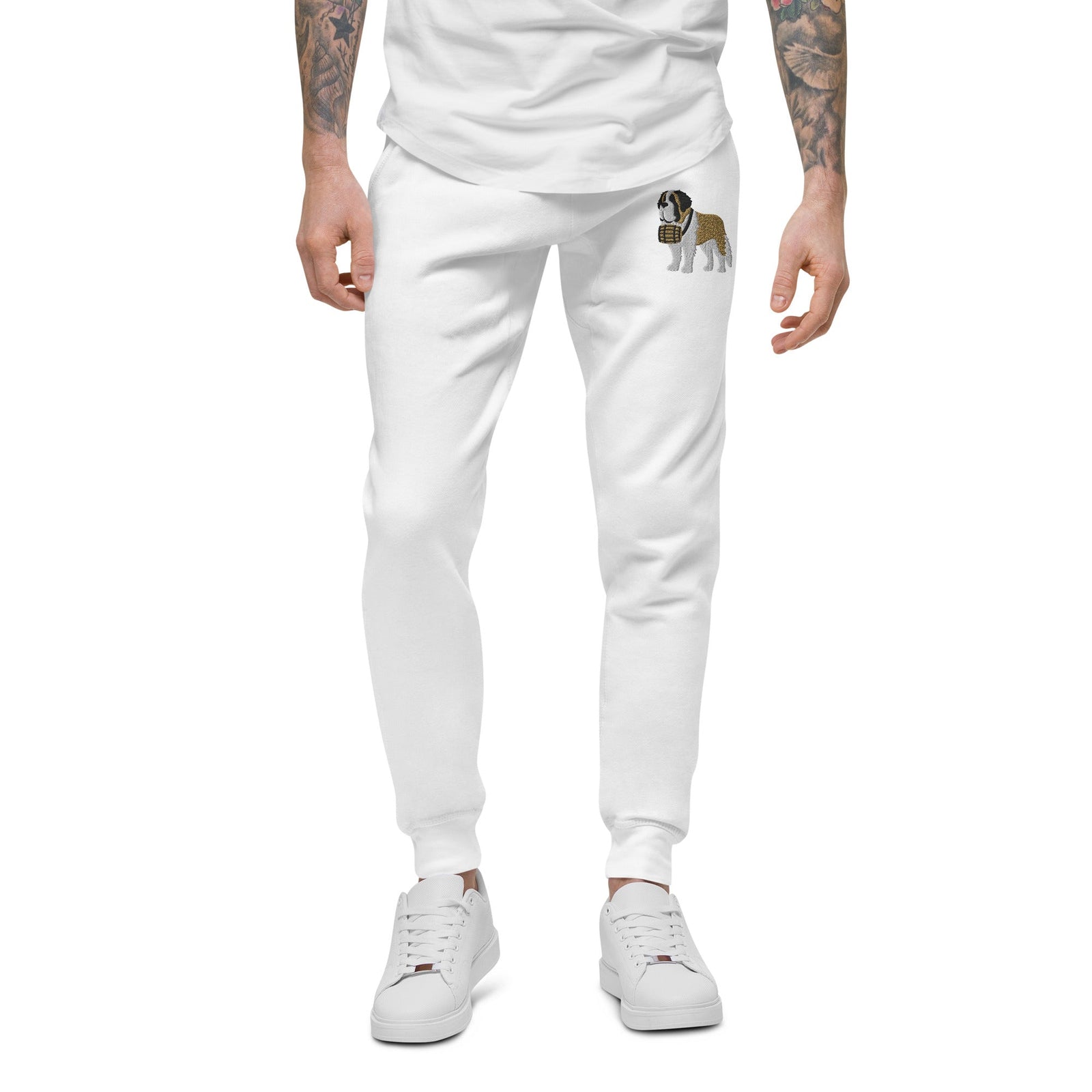 Embroidered Saint Bernard Fleece Sweatpants - Lucy + Norman