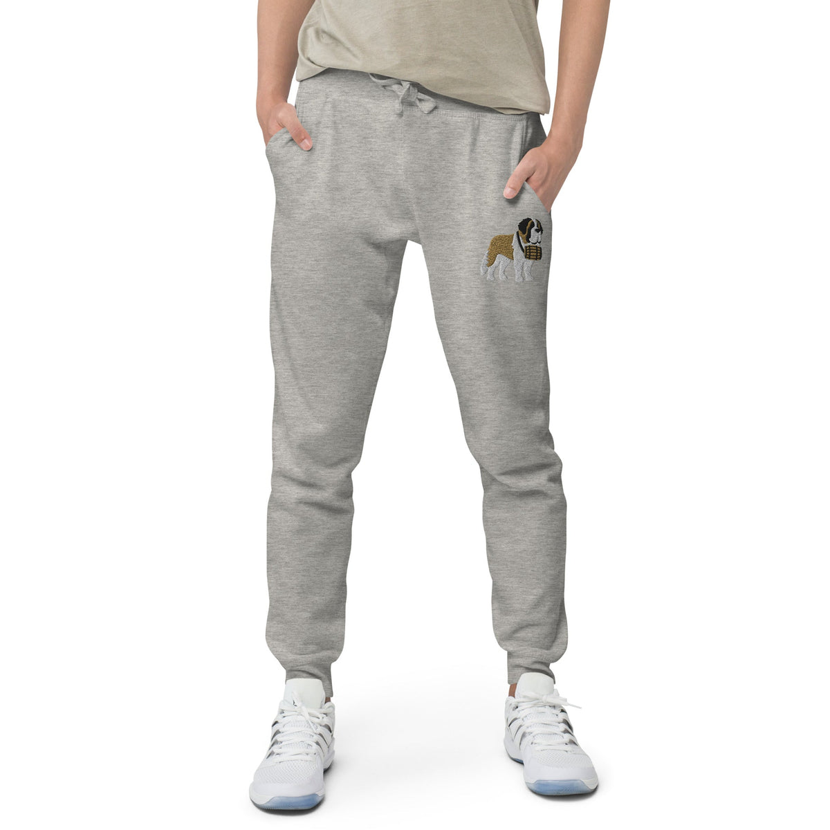 Embroidered Saint Bernard Fleece Sweatpants - Lucy + Norman