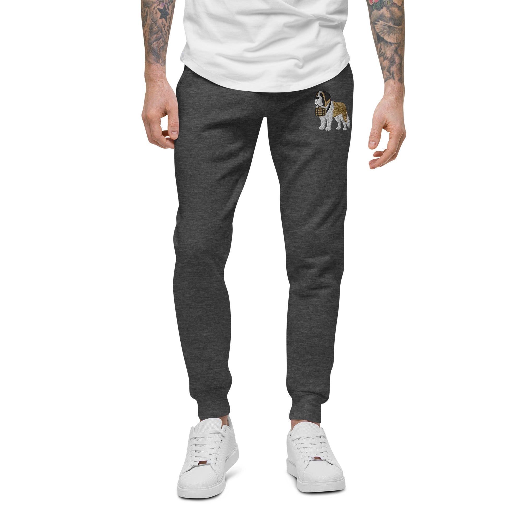 Embroidered Saint Bernard Fleece Sweatpants - Lucy + Norman