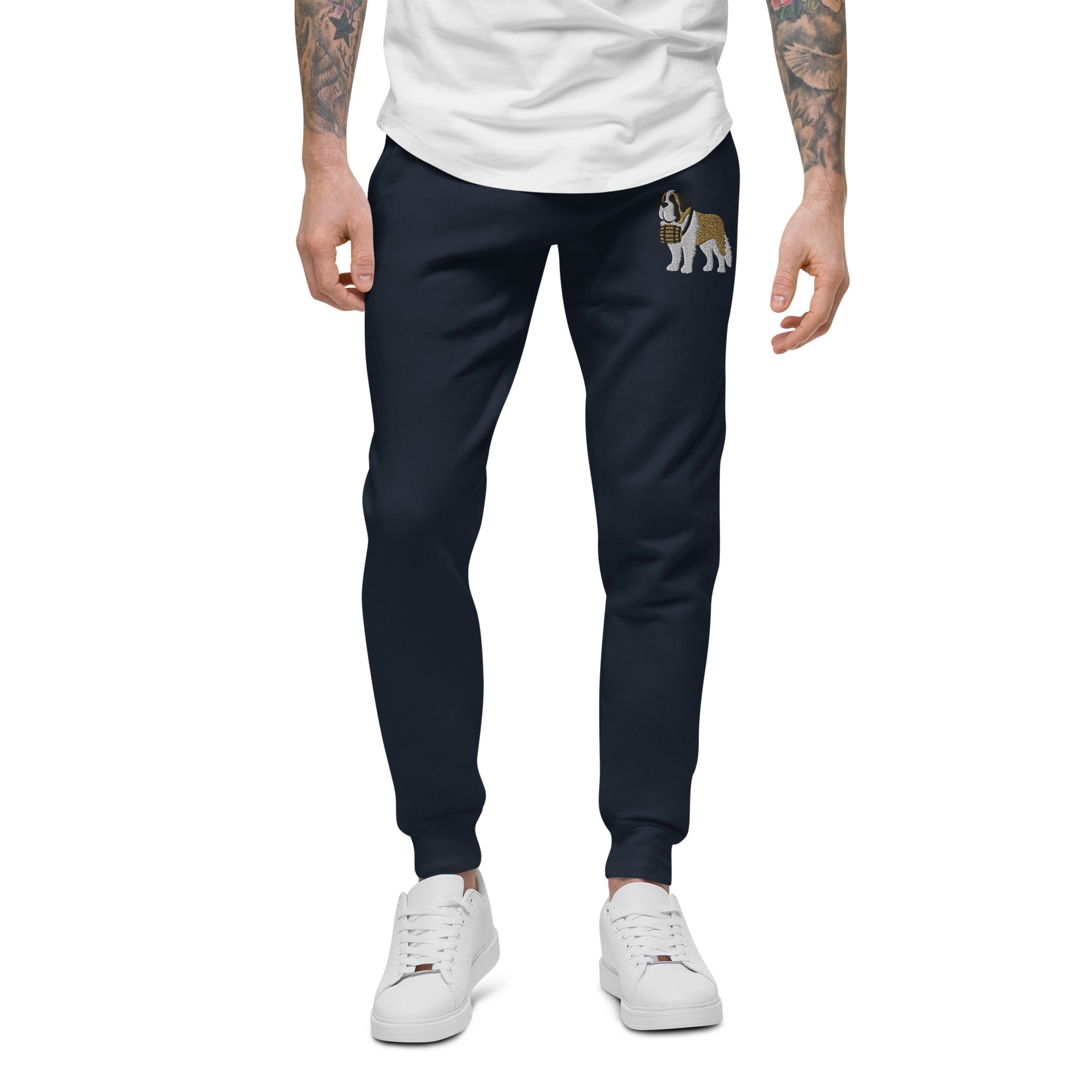 Embroidered Saint Bernard Fleece Sweatpants - Lucy + Norman