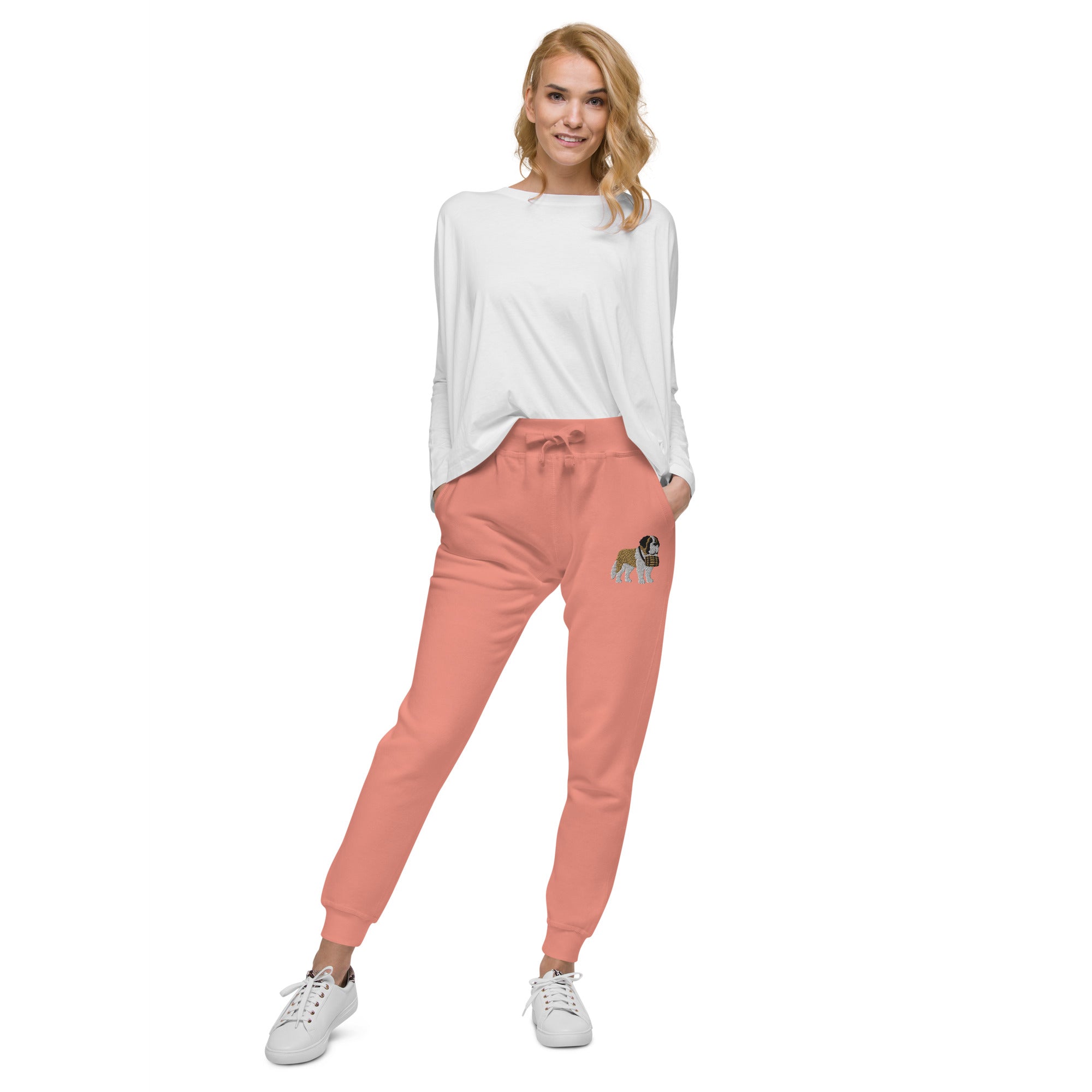 Embroidered Saint Bernard Fleece Sweatpants - Lucy + Norman