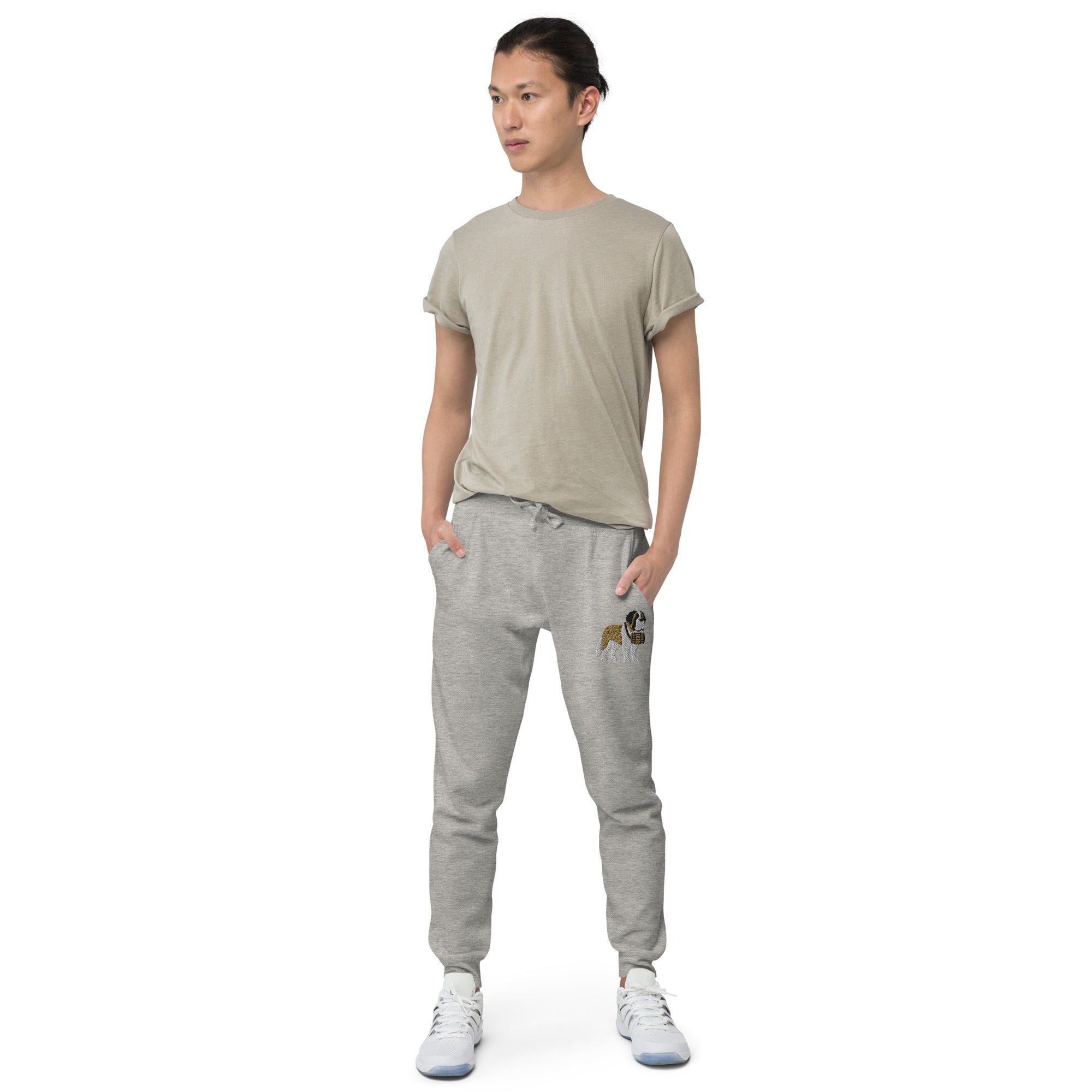 Embroidered Saint Bernard Fleece Sweatpants - Lucy + Norman
