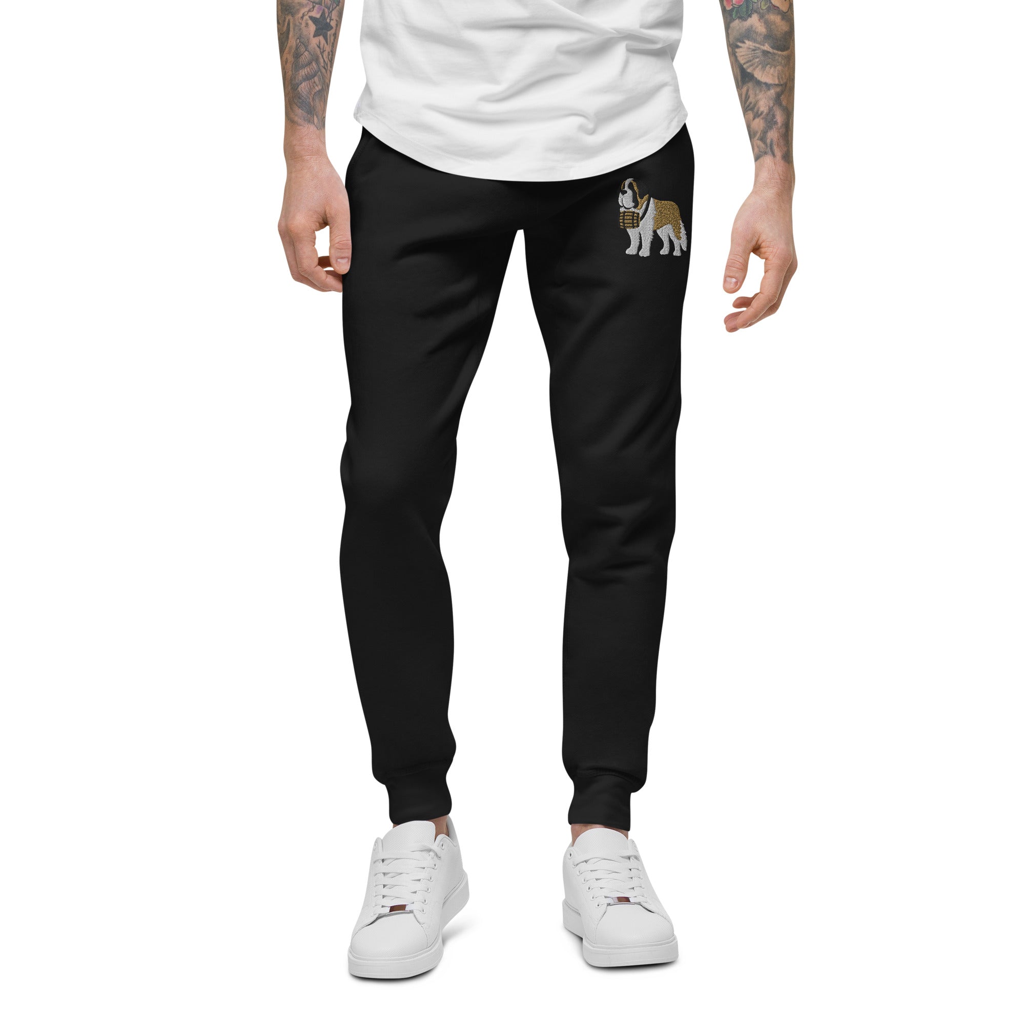 Embroidered Saint Bernard Fleece Sweatpants - Lucy + Norman