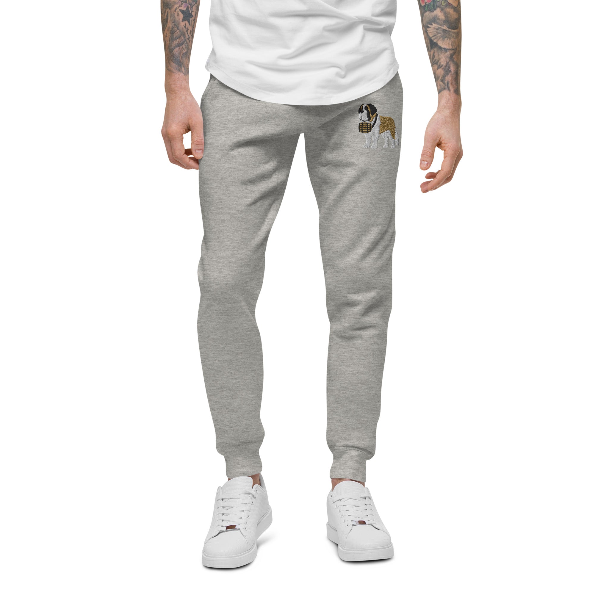 Embroidered Saint Bernard Fleece Sweatpants - Lucy + Norman