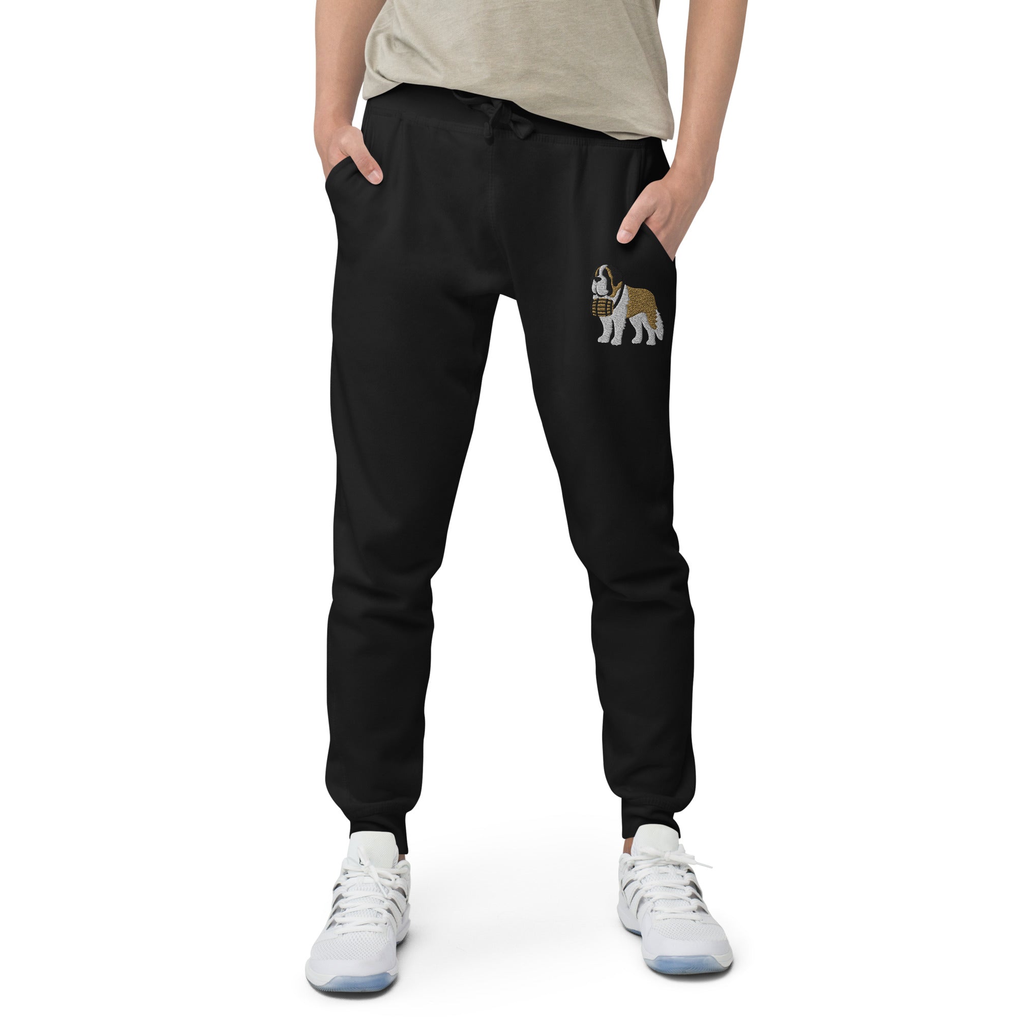 Embroidered Saint Bernard Fleece Sweatpants - Lucy + Norman