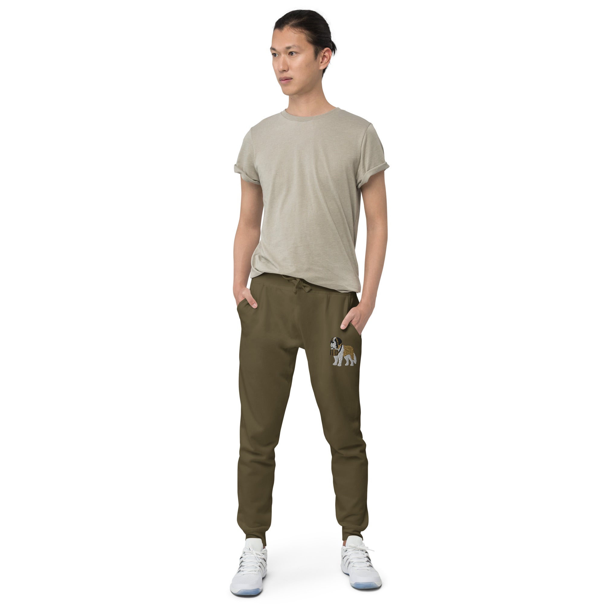 Embroidered Saint Bernard Fleece Sweatpants - Lucy + Norman