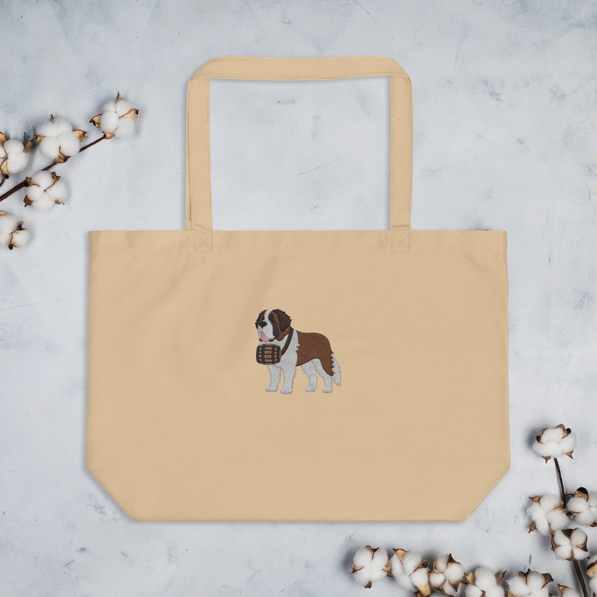 Embroidered Saint Bernard Large Organic Tote Bag - Lucy + Norman