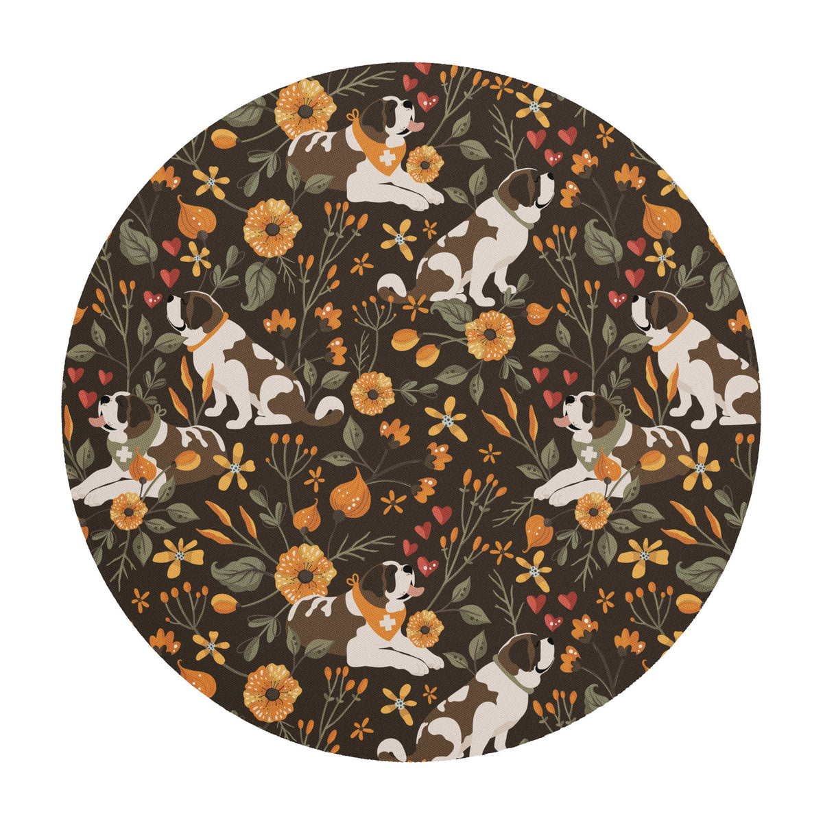 Fall Meadow Saint Bernard Round Mouse Pad - Lucy + Norman