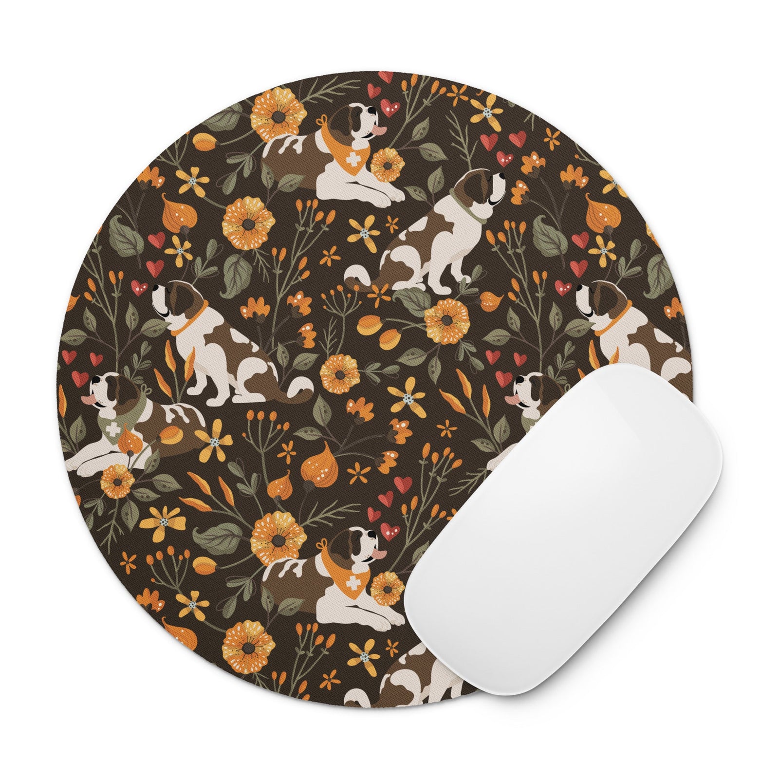 Fall Meadow Saint Bernard Round Mouse Pad - Lucy + Norman