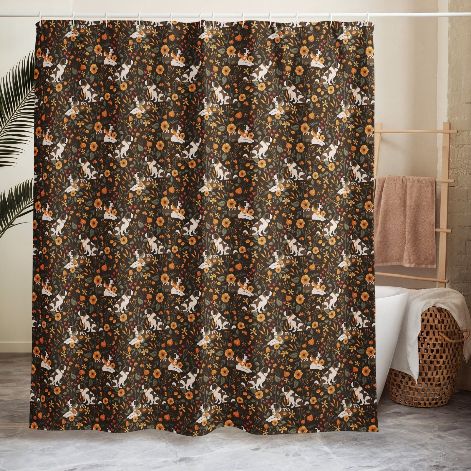 Fall Meadow Saint Bernard Shower Curtain - Lucy + Norman
