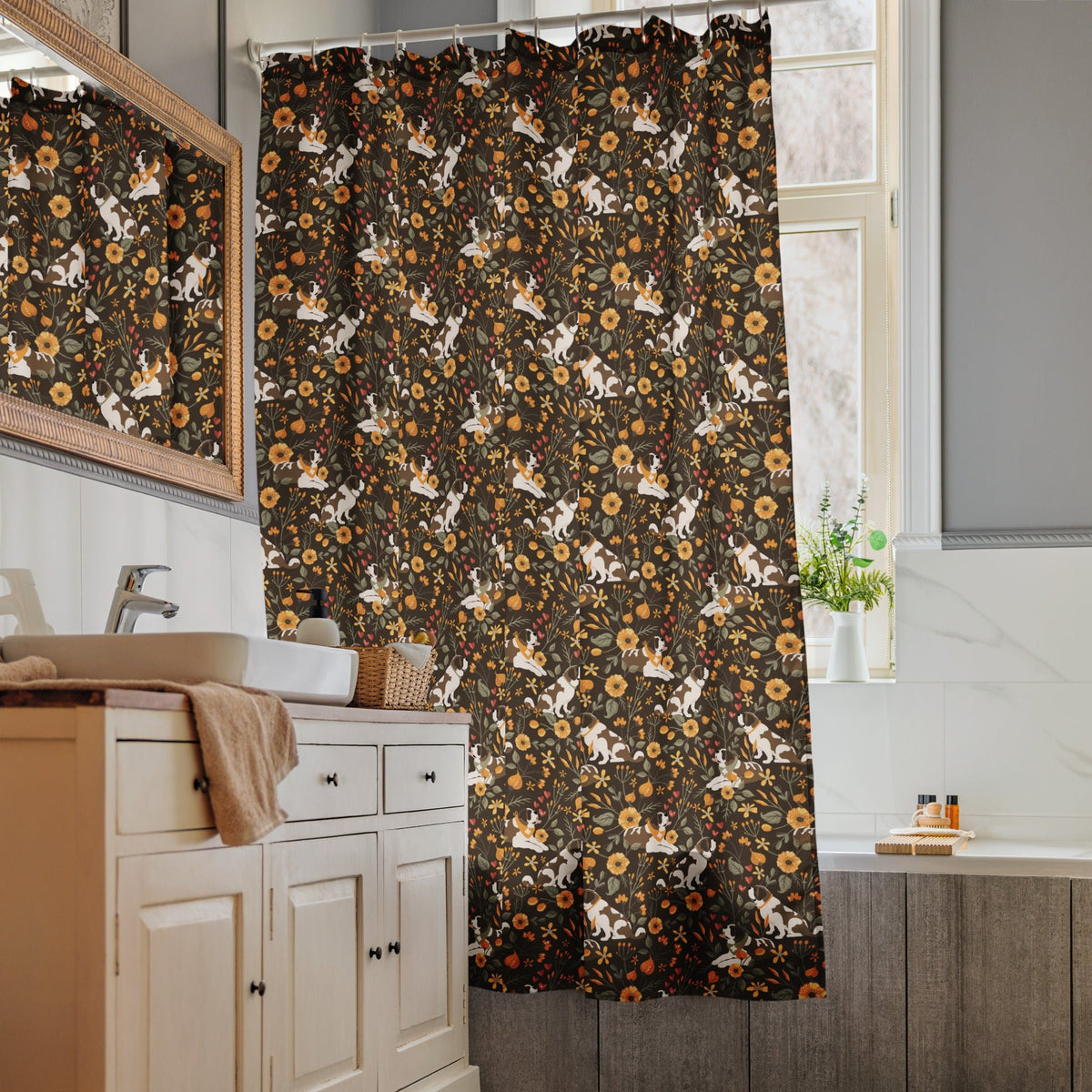 Fall Meadow Saint Bernard Shower Curtain - Lucy + Norman