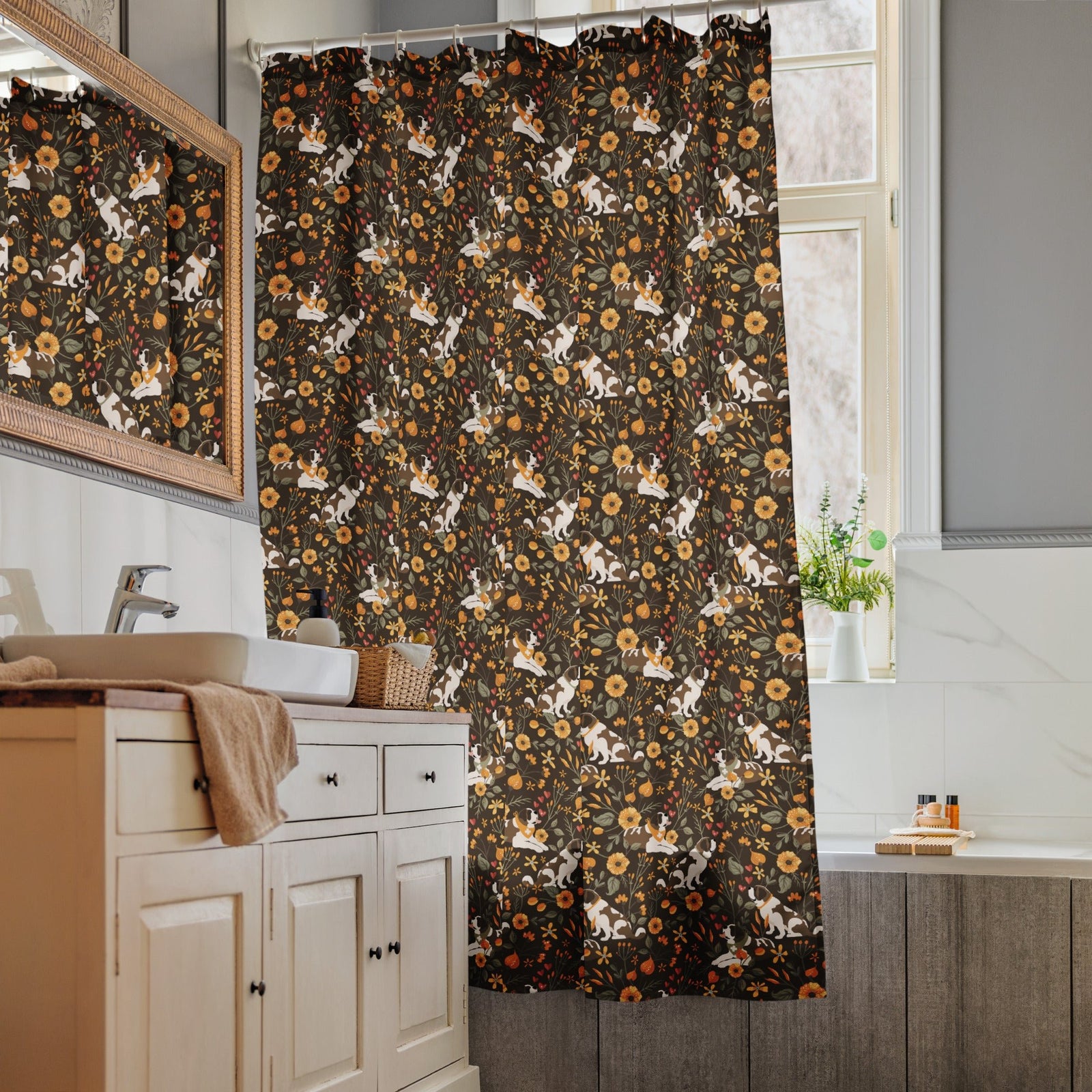 Fall Meadow Saint Bernard Shower Curtain - Lucy + Norman