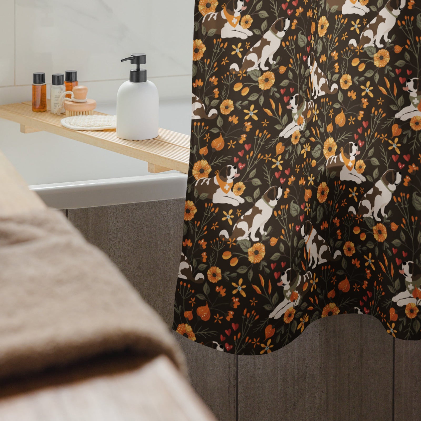 Fall Meadow Saint Bernard Shower Curtain - Lucy + Norman