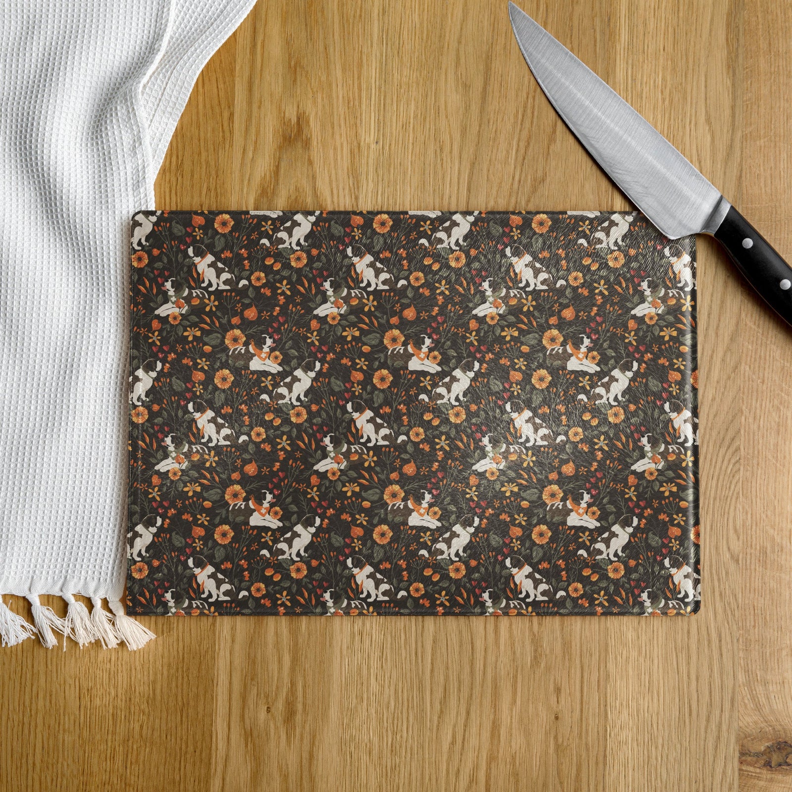 Fall Meadow St Bernard Glass Cutting Board - Lucy + Norman