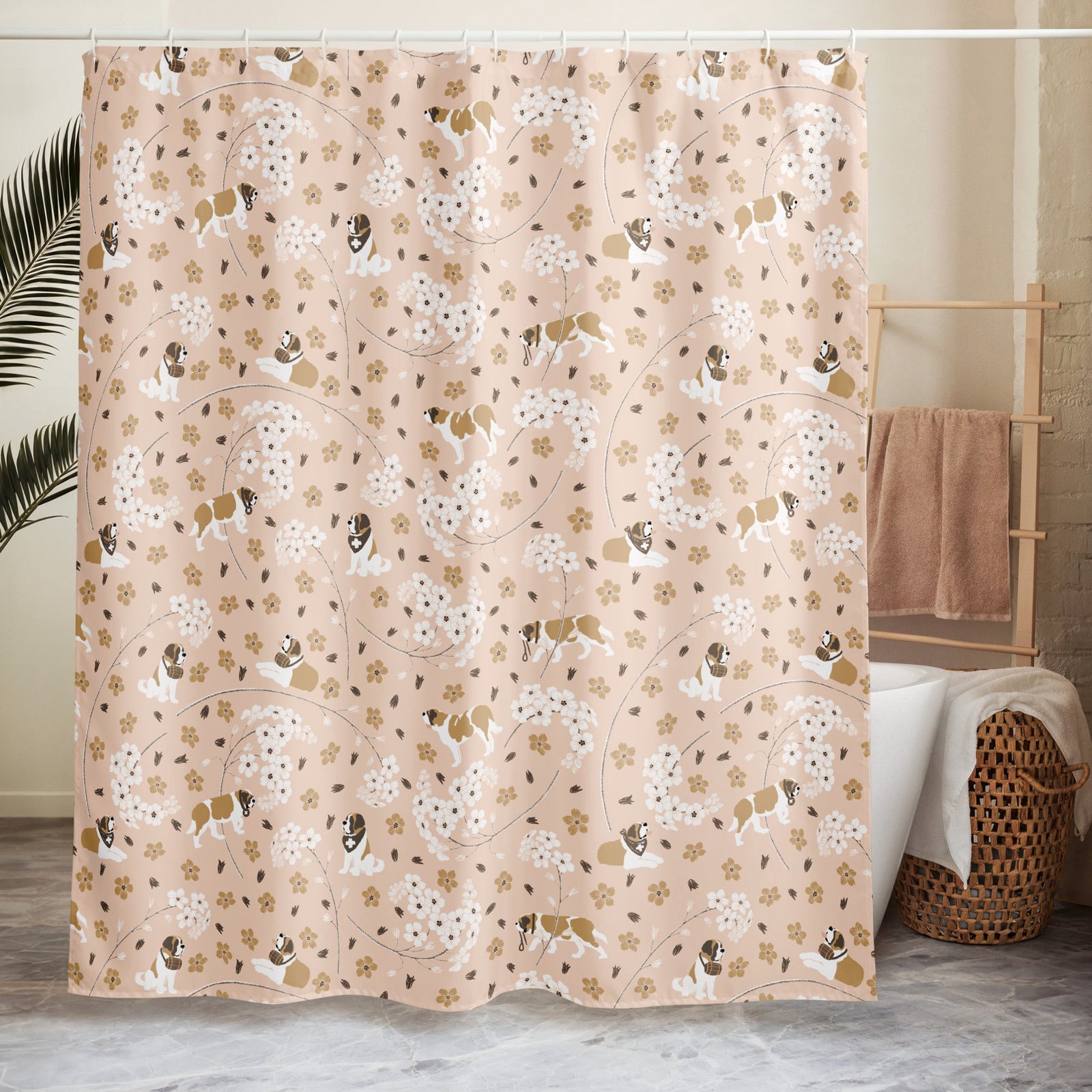 Forget Me Not Saint Bernard Shower Curtain - Lucy + Norman