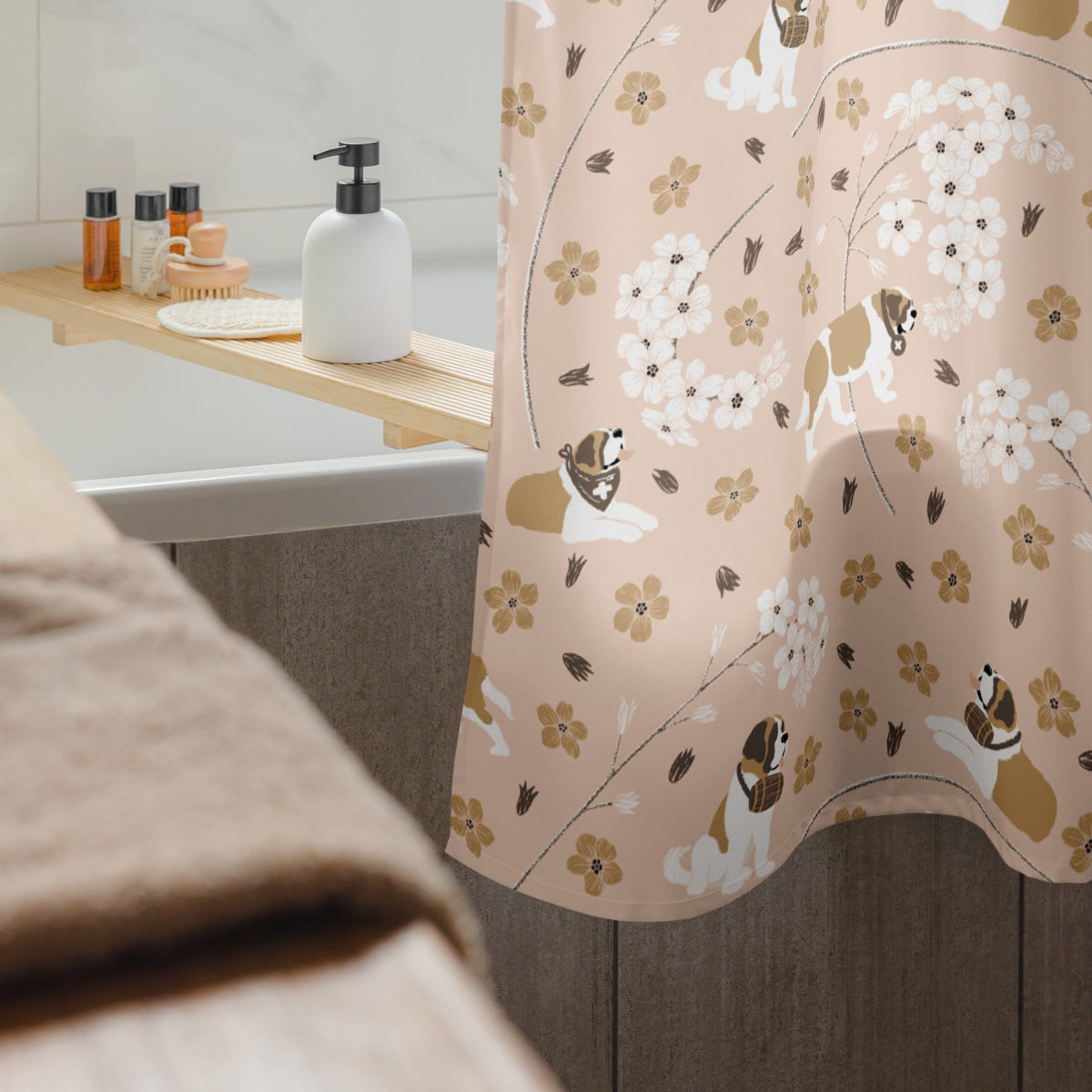 Forget Me Not Saint Bernard Shower Curtain - Lucy + Norman