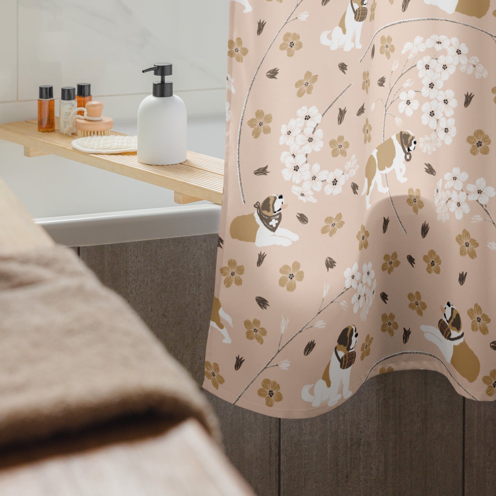 Forget Me Not Saint Bernard Shower Curtain - Lucy + Norman