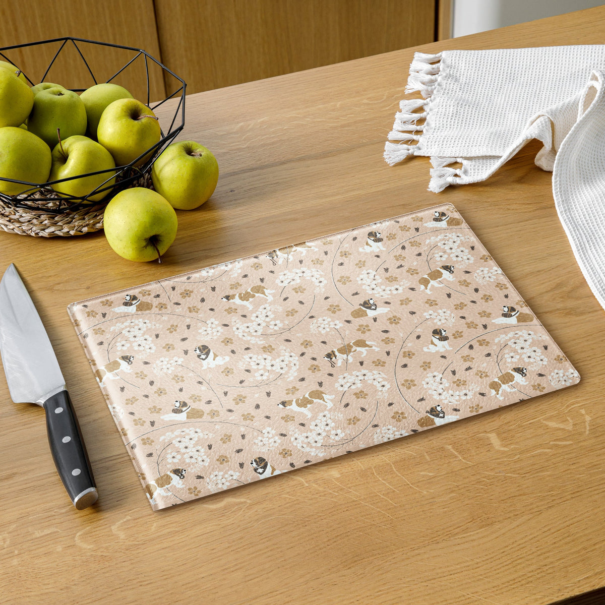 Forget Me Not St Bernard Glass Cutting Board - Lucy + Norman