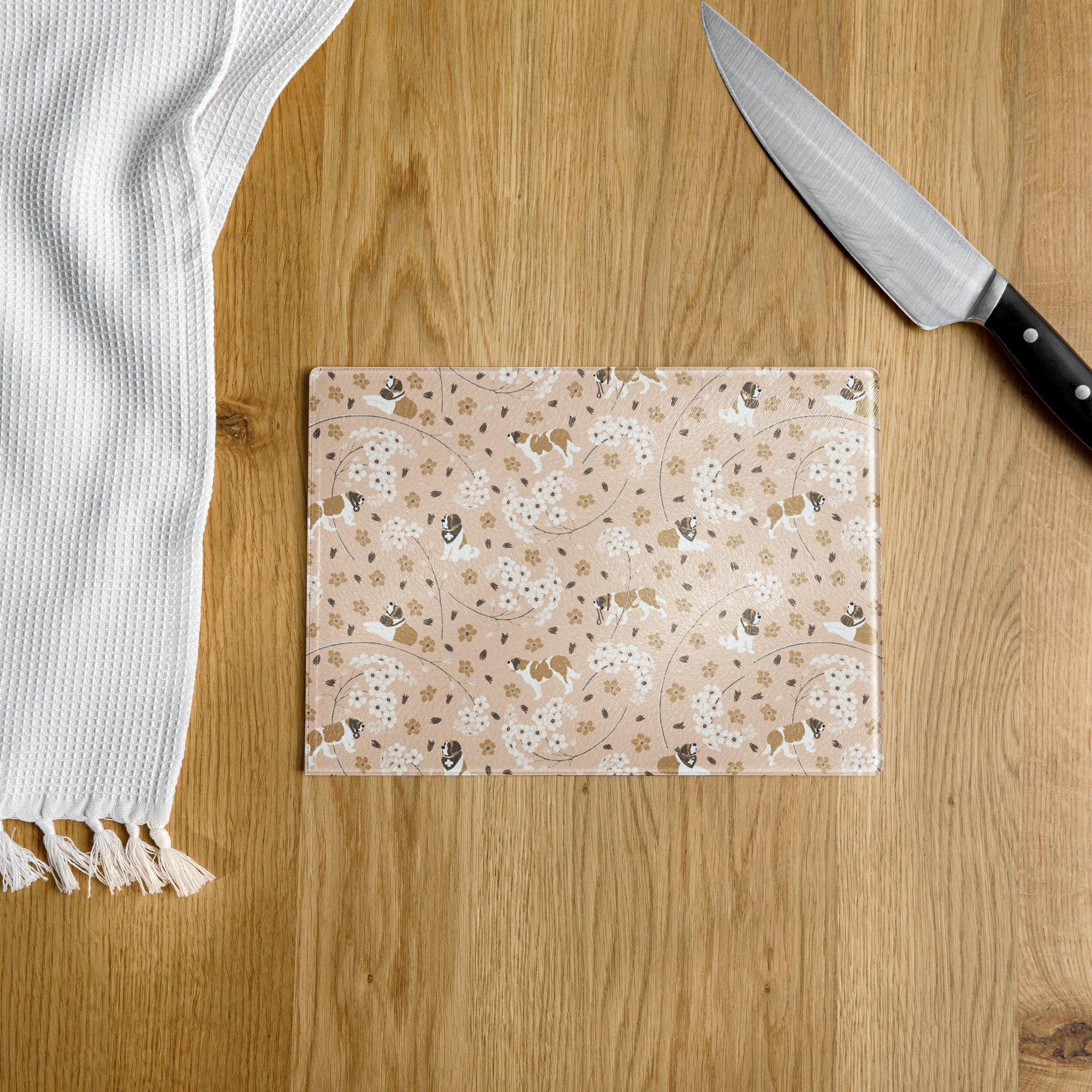 Forget Me Not St Bernard Glass Cutting Board - Lucy + Norman