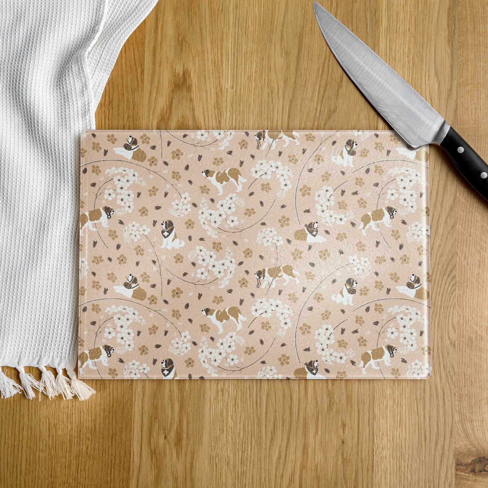 Forget Me Not St Bernard Glass Cutting Board - Lucy + Norman