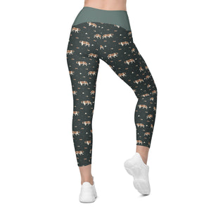 Green Mountain Crossover Leggings with Pockets - Lucy + Norman