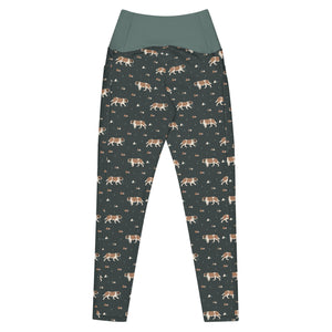 Green Mountain Crossover Leggings with Pockets - Lucy + Norman