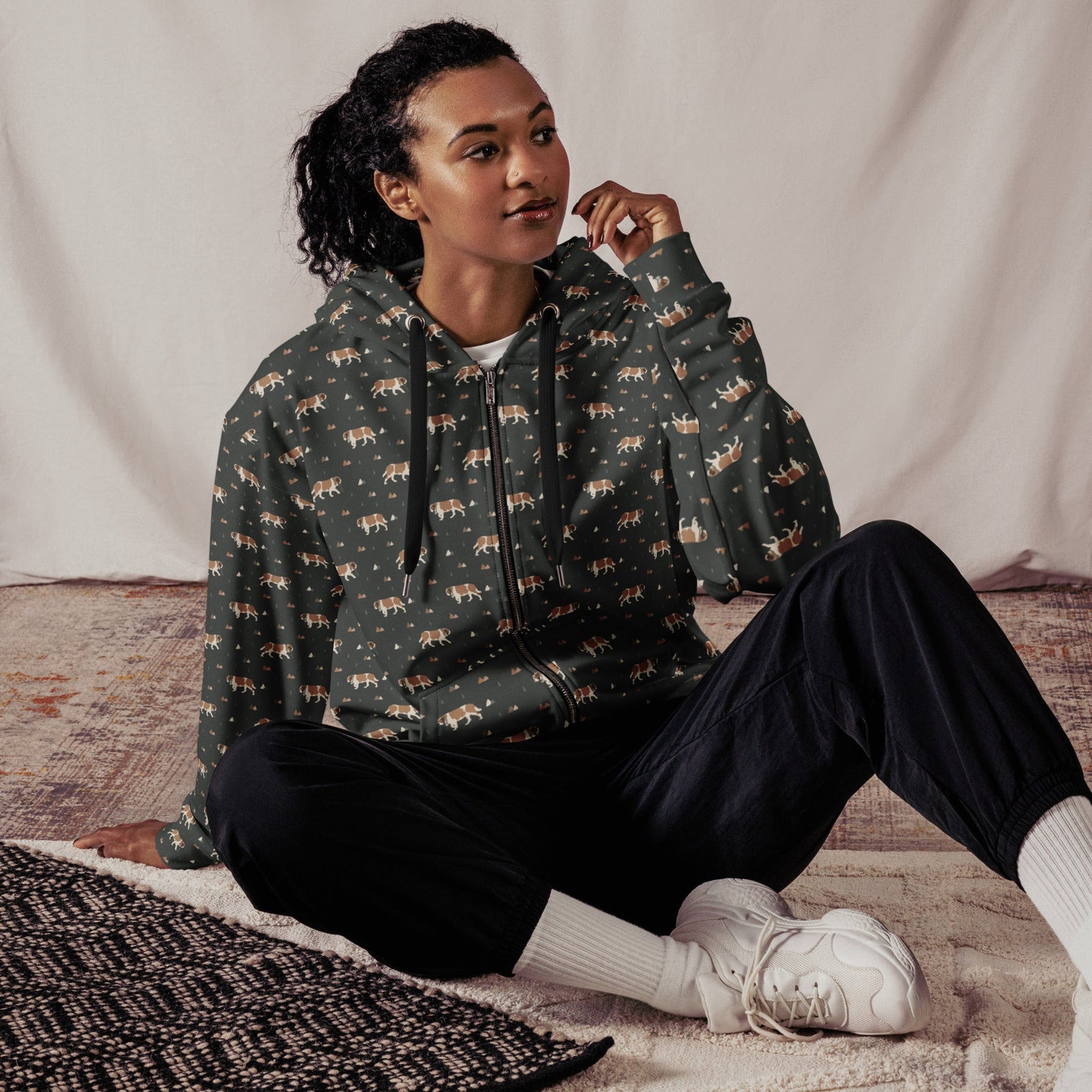 Green Mountain Saint Bernard Dog Zip Hoodie - Lucy + Norman