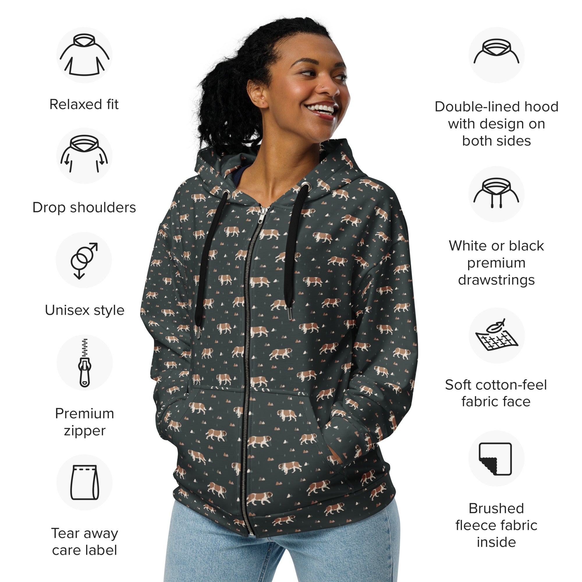 Green Mountain Saint Bernard Dog Zip Hoodie - Lucy + Norman