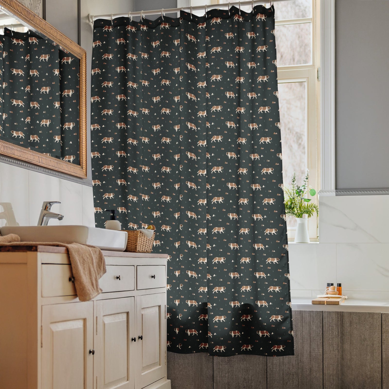 Green Mountain Saint Bernard Shower Curtain - Lucy + Norman