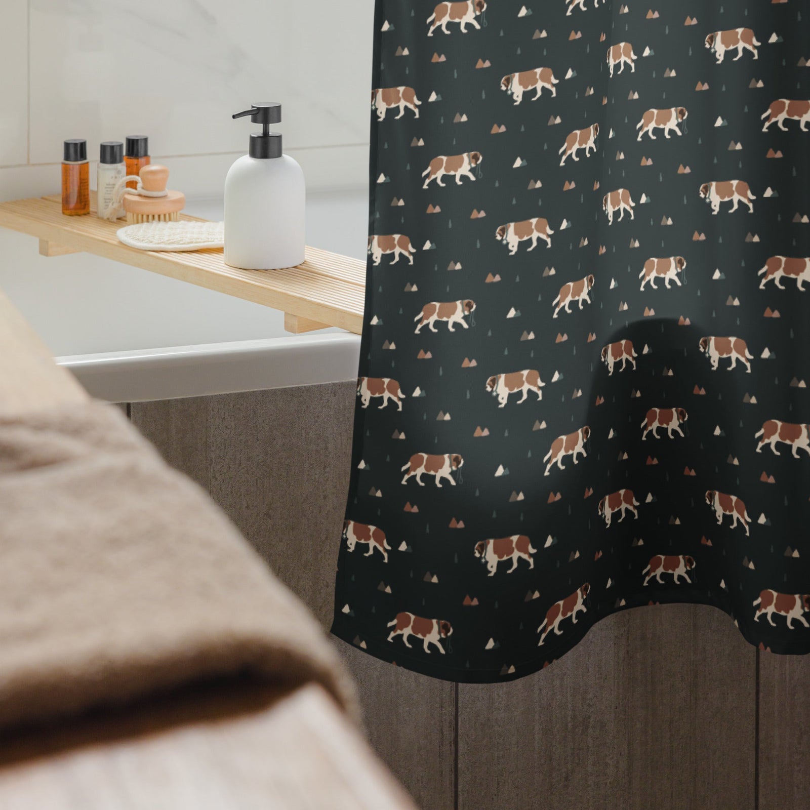 Green Mountain Saint Bernard Shower Curtain - Lucy + Norman