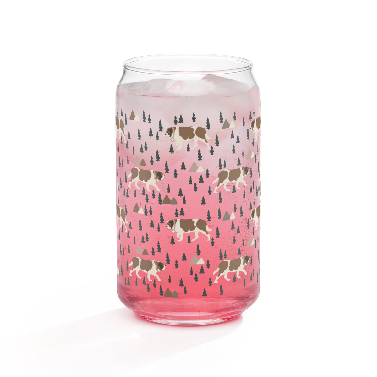 Green Mountains Saint Bernard Can - Shaped Glass with Lid + Straw - Lucy + Norman