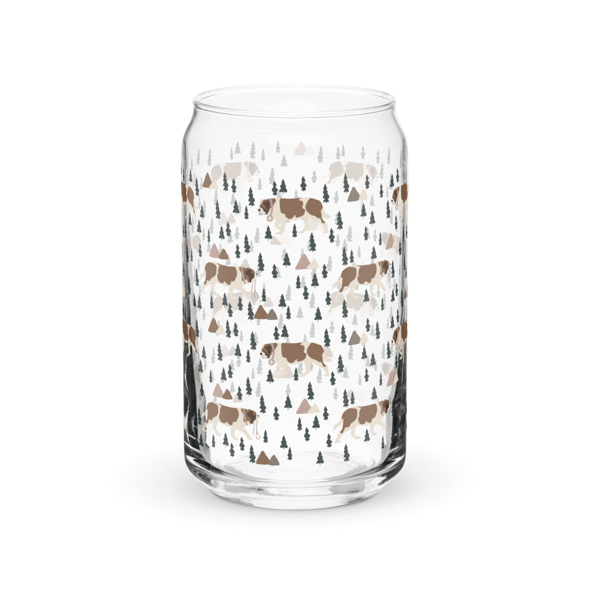 Green Mountains Saint Bernard Can - Shaped Glass with Lid + Straw - Lucy + Norman