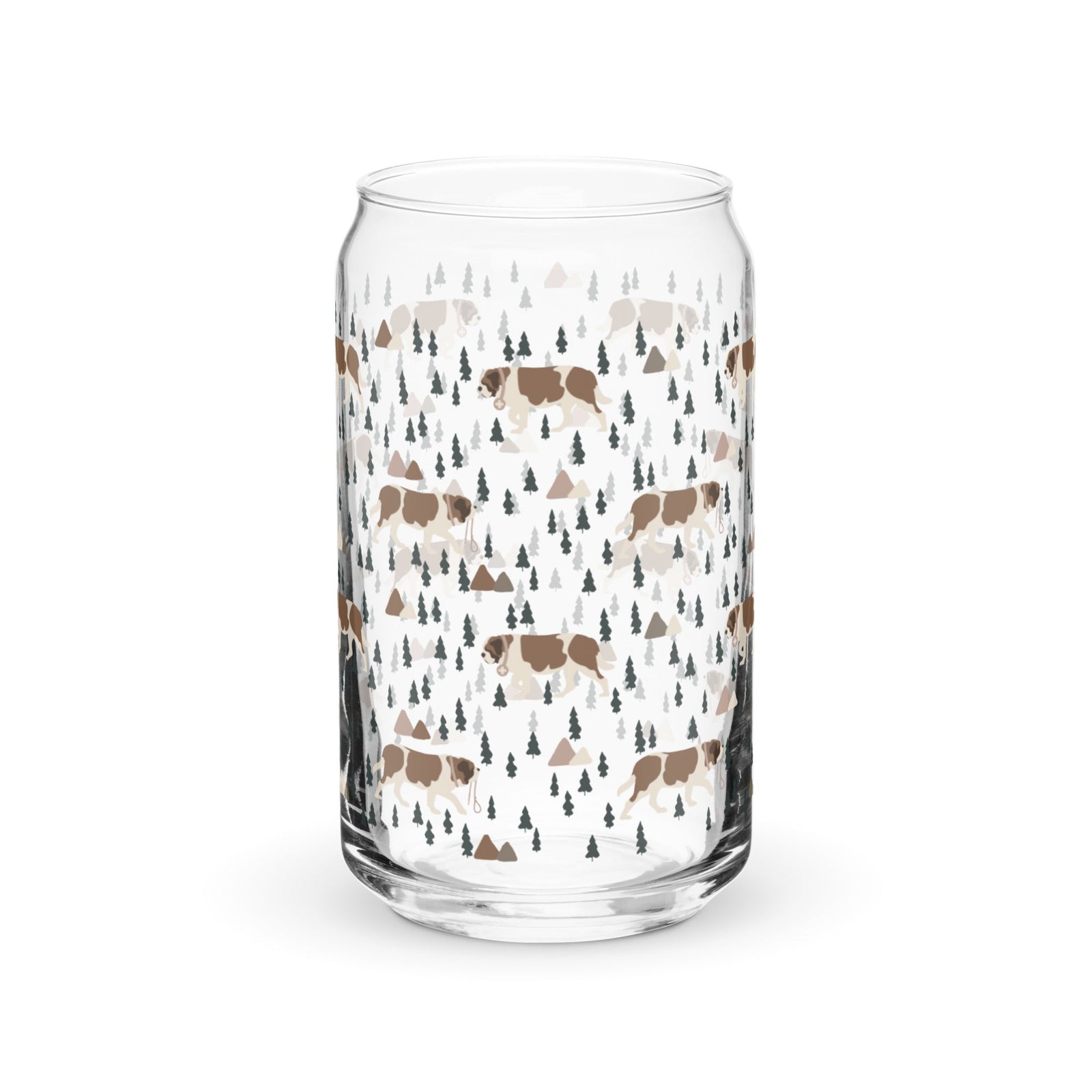 Green Mountains Saint Bernard Can - Shaped Glass with Lid + Straw - Lucy + Norman