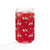 16 oz can-shaped glass tumbler. Features a modern pattern of Saint Bernard dogs, mountains and pine trees by Lucy and Norman