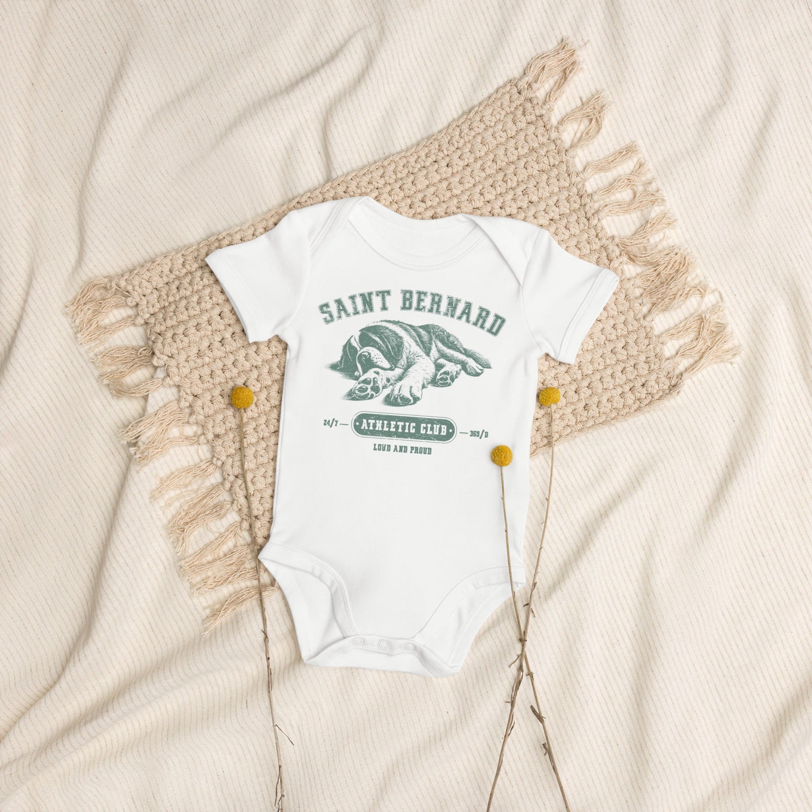 Green Saint Bernard Athletic Club Organic Baby Bodysuit - Lucy + Norman