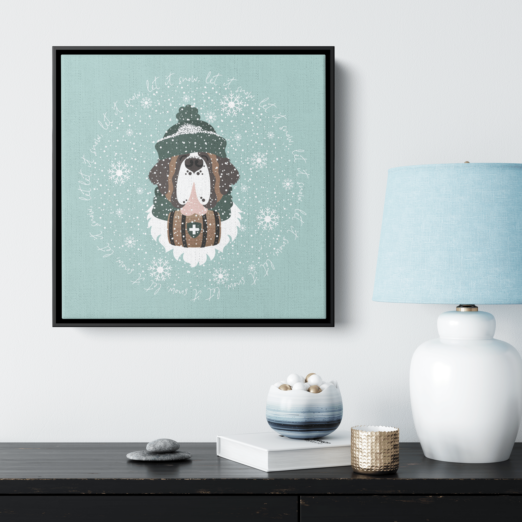 Let It Snow Barrel Square Framed Canvas - Lucy + Norman