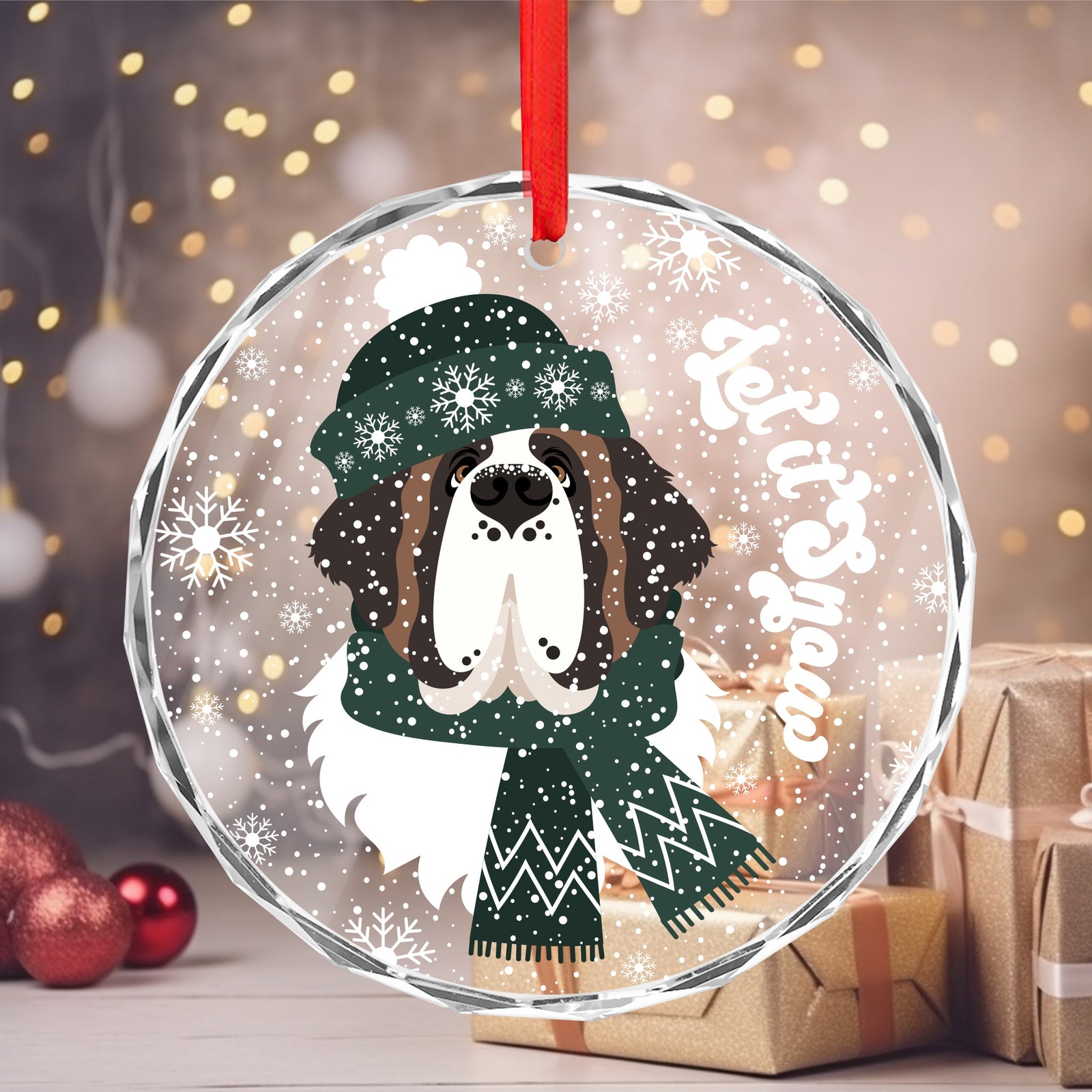 Let it Snow Crystal Glass Ornament - Green - Lucy + Norman