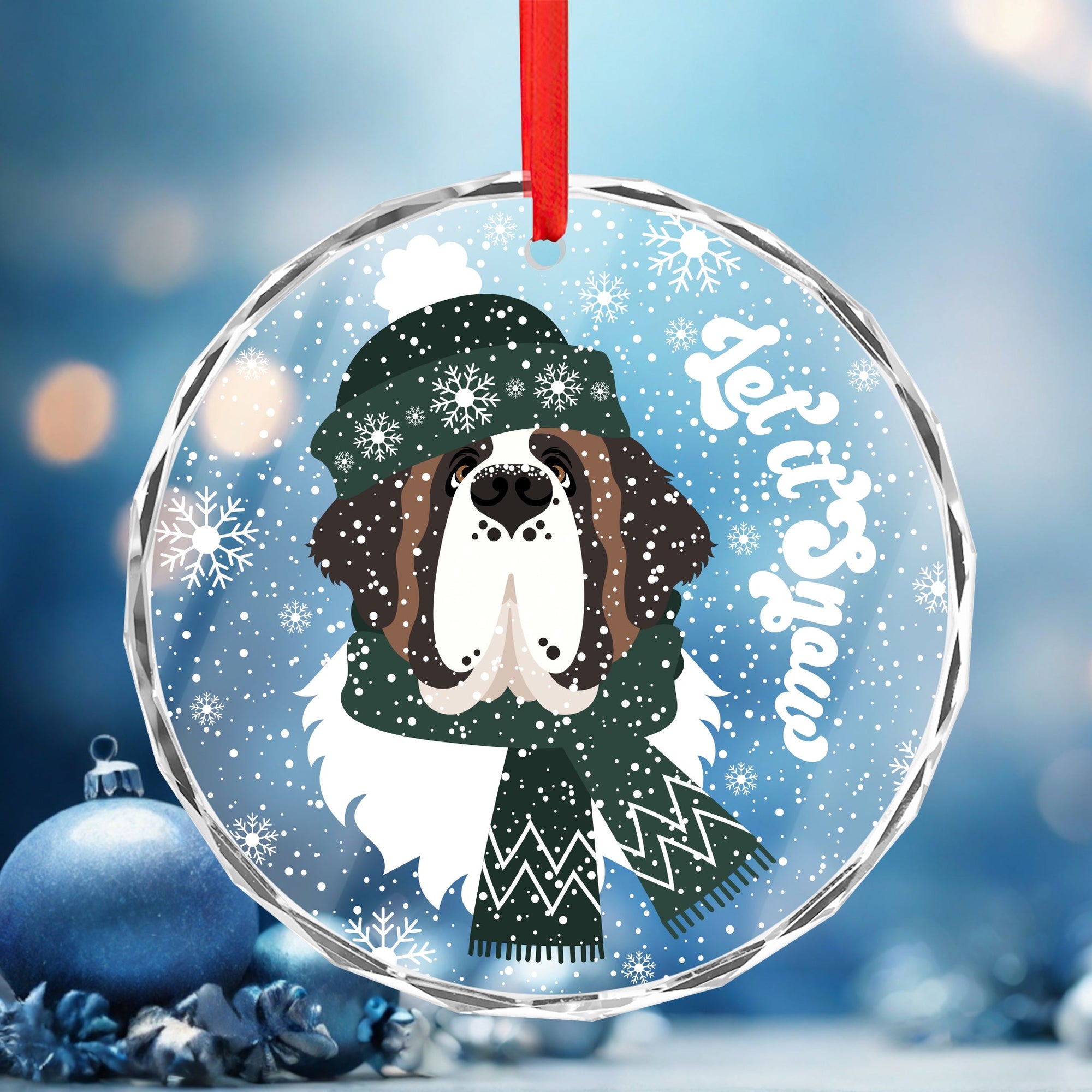 Let it Snow Crystal Glass Ornament - Green - Lucy + Norman