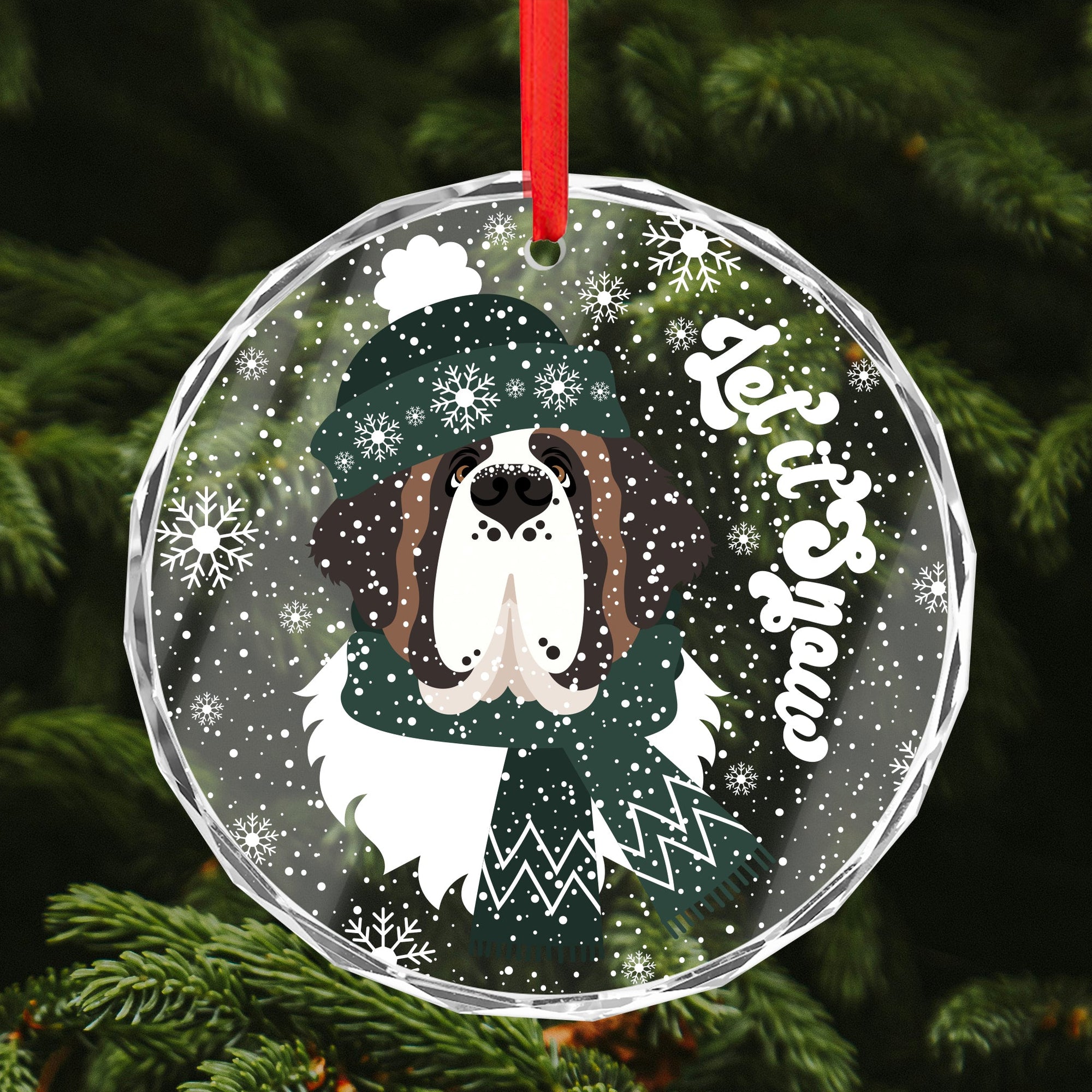 Let it Snow Crystal Glass Ornament - Green - Lucy + Norman