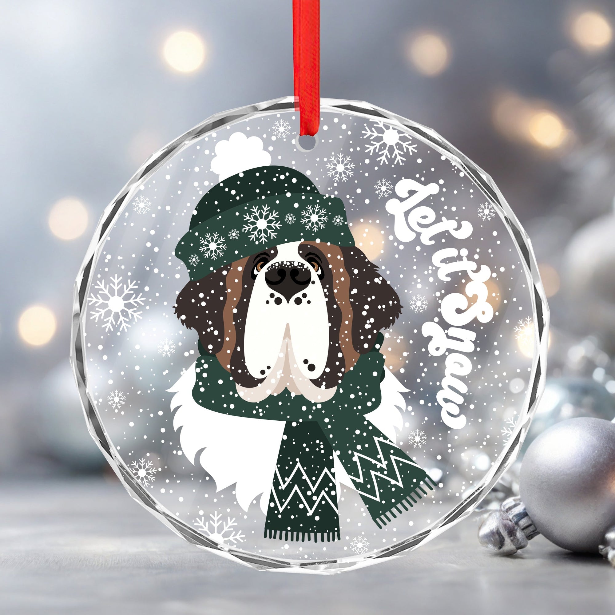 Let it Snow Crystal Glass Ornament - Green - Lucy + Norman