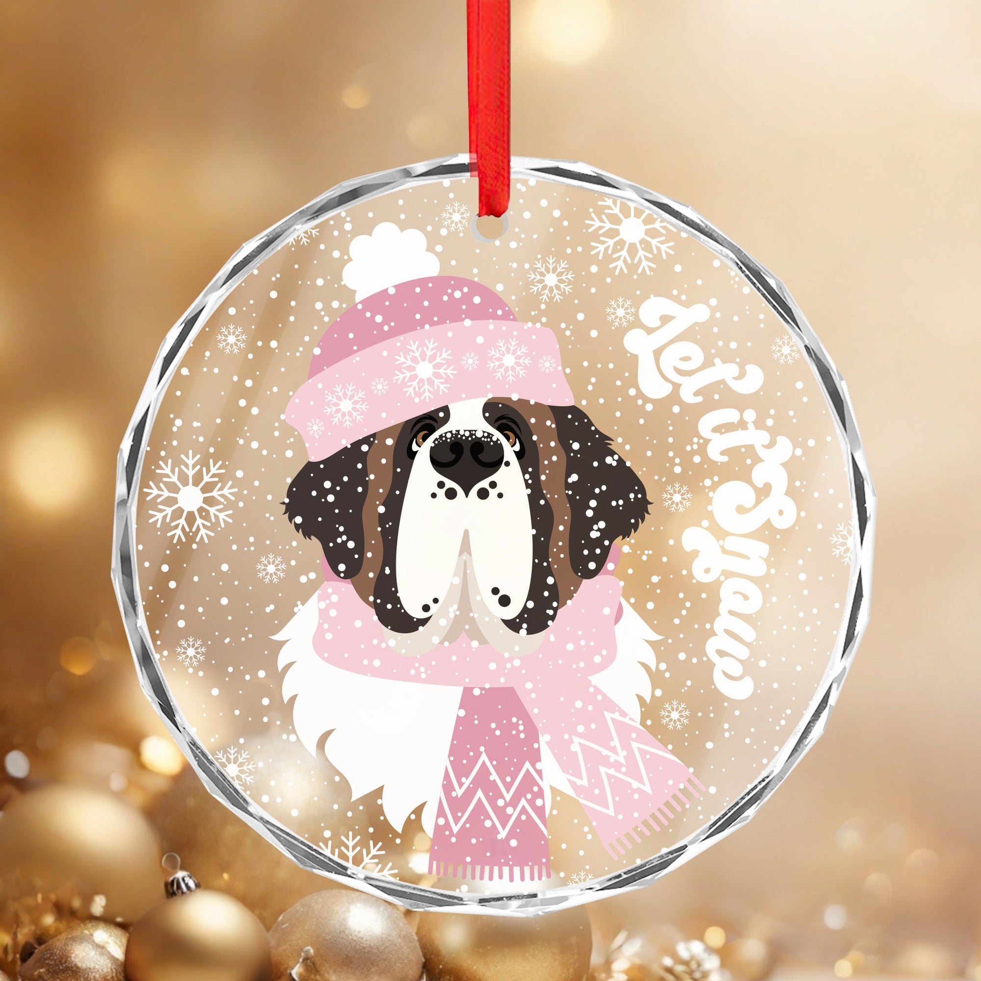 Let it Snow Crystal Glass Ornament - Pink - Lucy + Norman