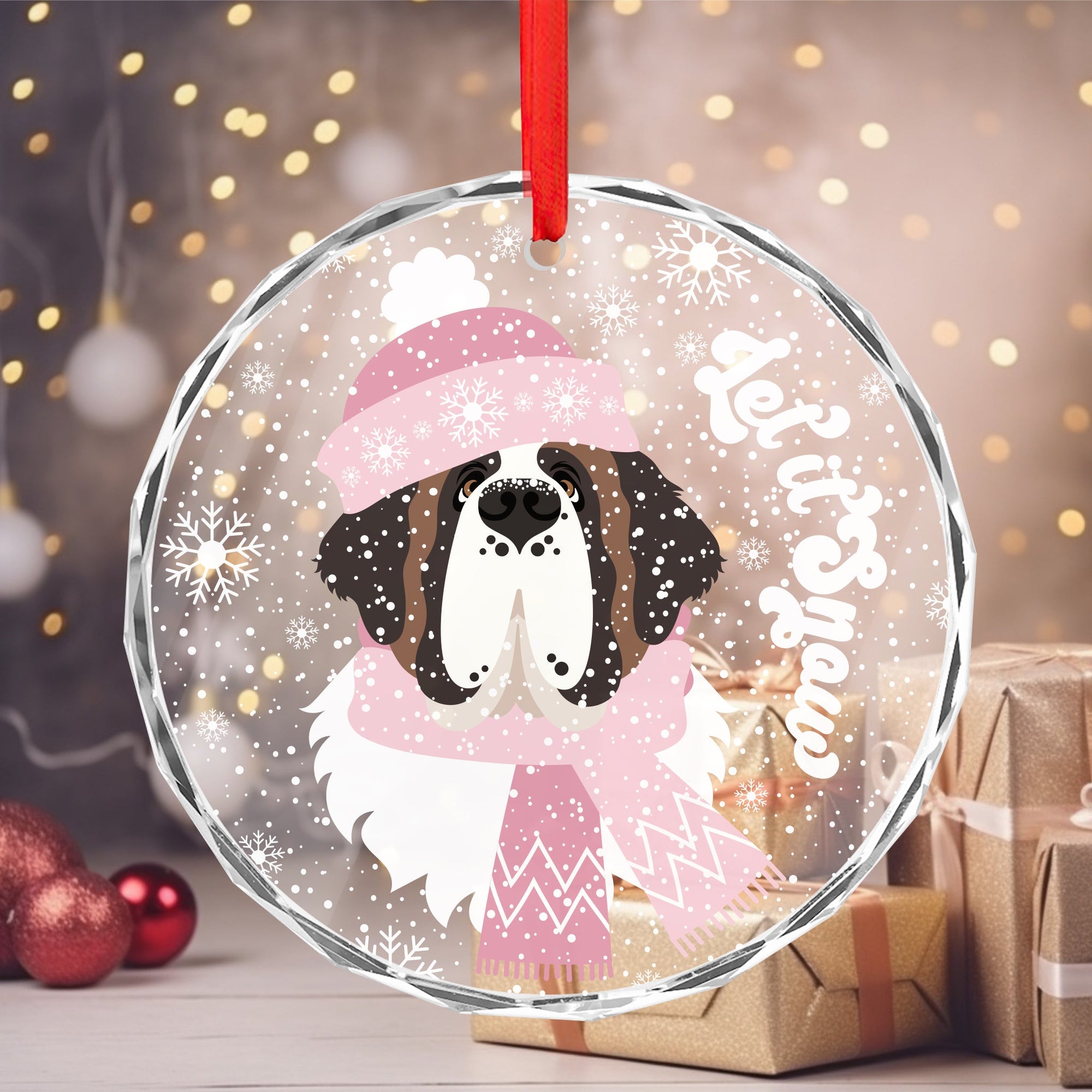 Let it Snow Crystal Glass Ornament - Pink - Lucy + Norman